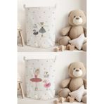 Talia Home Balerin Kız Desenli Pembe-Beyaz 2 Adet Çocuk Odası Oyuncak Veya Kirli Sepeti TLACS-006 - Renkli