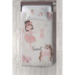 Talia Home bej Balerin Kız ve Unicorn Desenli Yatak Örtüsü TLAY-258 - 396 x 220 cm
