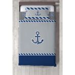 Talia Home Çocuk Odası Bebek Odası Gemici Desen Yatak Örtüsü TLAY-088 - 140 x 220 cm - Mavi - Gri