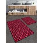 Talia Home Digital Baskılı 2'li Büyük Boy Banyo Paspas Seti - Kırmızı
