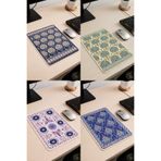 Talia Home Etnik Çini Motifli Çok Amaçlı Mini Halı Mousepad - Bardak Altlığı - Çaydanlık Altlığı 4 ADET