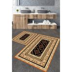 Talia Home Etnik Geometrik Desenli 2'li Büyük Boy Banyo Paspas Seti - Siyah