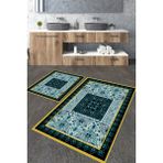 Talia Home Etnik Motif Klasik Desenli 2'li Büyük Boy Banyo Paspas Seti - Siyah