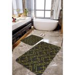 Talia Home Geometrik Desenli 2'li Büyük Boy Banyo Paspas Seti - Siyah