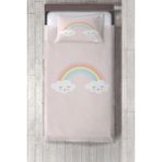 Talia Home gökkuşağı ve Sevimli Bulut Desenli Yatak Örtüsü TLAY-242 - 380 x 220 cm - Pembe