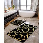Talia Home Gold Geometrik Desenli 2'li Büyük Boy Banyo Paspas Seti - Siyah