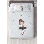 Talia Home gri Balerin Desenli Müzik Notalı Yatak Örtüsü TLAY-276 - 413 x 220 cm - Beyaz