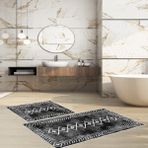 Talia Home Kaymaz Taban Yıkanabilir 2 Li 60X100 - 50X60 Banyo Halısı Klozet Takımı - Siyah - Beyaz - 60 x 100 cm