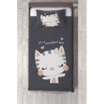 Talia Home kedi Baskılı Çocuk ve Bebek Odası Yatak Örtüsü TLAY-245 - 383 x 220 cm - Gri