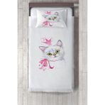 Talia Home kedi Desenli Çocuk ve Bebek Odası Yatak Örtüsü TLAY-234 - Beyaz - 140 x 220 cm