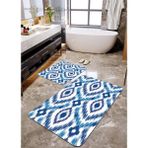 Talia Home Mavi Kilim Desenli 2'li Büyük Boy Banyo Paspas Seti
