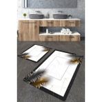 Talia Home Mermer Gold Yaprak Desenli 2'li Büyük Boy Banyo Paspas Seti - Beyaz - Renk