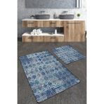 Talia Home Modern Desenli 2'li Büyük Boy Büyük Boy Banyo Paspas Seti - Mavi - Renk