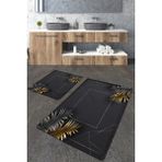 Talia Home Modern Gold Yaprak Desenli 2'li Büyük Boy Banyo Paspas Seti - Siyah