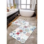 Talia Home Motif Desenli 2'li Büyük Boy Banyo Paspas Seti - Beyaz