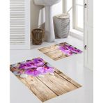 Talia Home Orkide Desenli Yıkanabilir 2'li Büyük Boy Banyo Paspas Seti - Mor - Renk