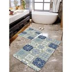 Talia Home Patchwork Motif Desenli 2'li Büyük Boy Banyo Paspas Seti - Mavi