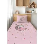 Talia Home Pembe Ay'da Oturan Kız Desenli Tek Kişilik Çocuk Pike Takımı - Renkli