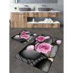 Talia Home Pembe Gül Desenli 2'li Büyük Boy Banyo Paspas Seti