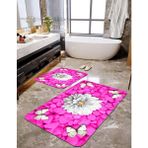 Talia Home Pembe Zeminli Papatya Desenli 2'li Büyük Boy Banyo Paspas Seti