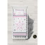 Talia Home Pembe Zigzag Yıldız Desenli Bebek Nevresim Takımı Çarşaflı TLABN-211 - Beyaz - 100 x 150 cm