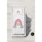 Talia Home Renkli Gökkuşağı Desenli Bebek Nevresim Takımı Çarşaflı TLABN-025 - Beyaz - 100 x 150 cm
