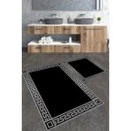 Talia Home Simli Gri Çerçeveli 2'li Büyük Boy Banyo Paspas Seti - Siyah - Renk