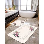 Talia Home Soft Çiçek Desenli 2'li Büyük Boy Banyo Paspas Seti - Krem