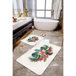 Talia Home Summer Desenli 2'li Büyük Boy Banyo Paspas Seti - Beyaz