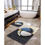 Talia Home Taş Ayak Izi Baskılı 2'li Büyük Boy Banyo Paspas Seti - Lacivert