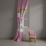 Talia Home Unicorn Desenli Pembe Çocuk Odası Fon Perdesi 2 Kanat Pilesiz MikroFiber Kumaş - 140 x 200 cm