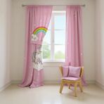 Talia Home Unicorn Desenli Pembe Çocuk Odası Fon Perdesi 2 Kanat Pilesiz Mikrofiber Kumaş - 70 x 270 cm