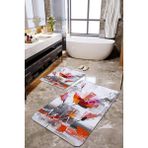 Talia Home Yağlı Boya Çiçek Desenli 2'Li Banyo Paspas Seti TLAHMP-262 - Gri