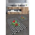 Talia Home Zigzag Desenli Flamingolu 2 'li Büyük Boy Banyo Paspas Seti - Siyah