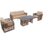 Talia | Rattan Bahçe Oturma Grubu | 3+1+1 Sehpalı Bahçe Takımı - 140x70x65 - Krem