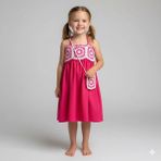 Talin Handmade El Örgüsü Motifli Yazlık Kız Çocuk Elbise & Çanta Seti - 4 Yaş - Pembe