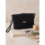 Talin Handmade Hasır El Çantası 16X22 cm | Çelik Kapamalı El Yapımı Örgü Clutch Çanta - 16 x 22 cm - Siyah