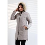 Tals Moda Bayan Su ve Süzgar Itici Özelliği Yıkamaya Dayanıklı Kapüşonu Kürklü Kapitone Mont - Krem - 2XL
