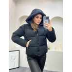 Tals Moda KADIN GENİŞ KALIP KAPİŞONLUNU BAĞCIKLI CASUAL KISA SİŞME MONT - Siyah - 2XL