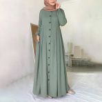 Tam Boy Keten Tesettür Kadın Elbise