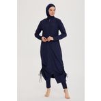 Tam Fermuarlı, Uzun Boy ve Paraşüt Kumaş Rahatlığı, Sade Tasarım Tam Kapalı Tesettür Mayo R027 Fatma Lacivert (Koyu Lacivert, S)