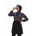 Tam Kapalı Desenli Tesettür Mayu 3lü Set Takım Lamis (XL)