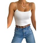 TAM MODA İp Askılı Crop Bluz (Beyaz, L)