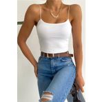 Tam Moda Kadın Ip Askılı Crop Bluz Beyaz