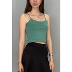 Tam Moda Kadın Ip Askılı Crop Bluz Önü Çift Katlı Çağla Yeşili