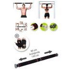 Tam Süngerli Kapı Barfiksi + Fitness Eldiveni - 80-130 cm Barfiks - Kapı Koridor Barı Kapı Barı (Siyah)