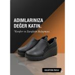 Tamdabu Ayakkabı Hakiki Deri Siyah Dolgu Topuk Garnili Ortopedik Kadın Ayakkabı TMD202528