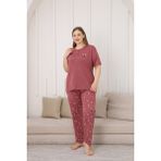 Tampap Kadın Büyük Beden Viskon Kumaş Pijama Takımı - 3XL - Açık Gül Kurusu