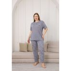 Tampap Kadın Büyük Beden Viskon Kumaş Pijama Takımı - 4XL - 01-Gri