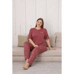 Tampap Kadın Büyük Beden Viskon Kumaş Pijama Takımı - 4XL - Açık Gül Kurusu